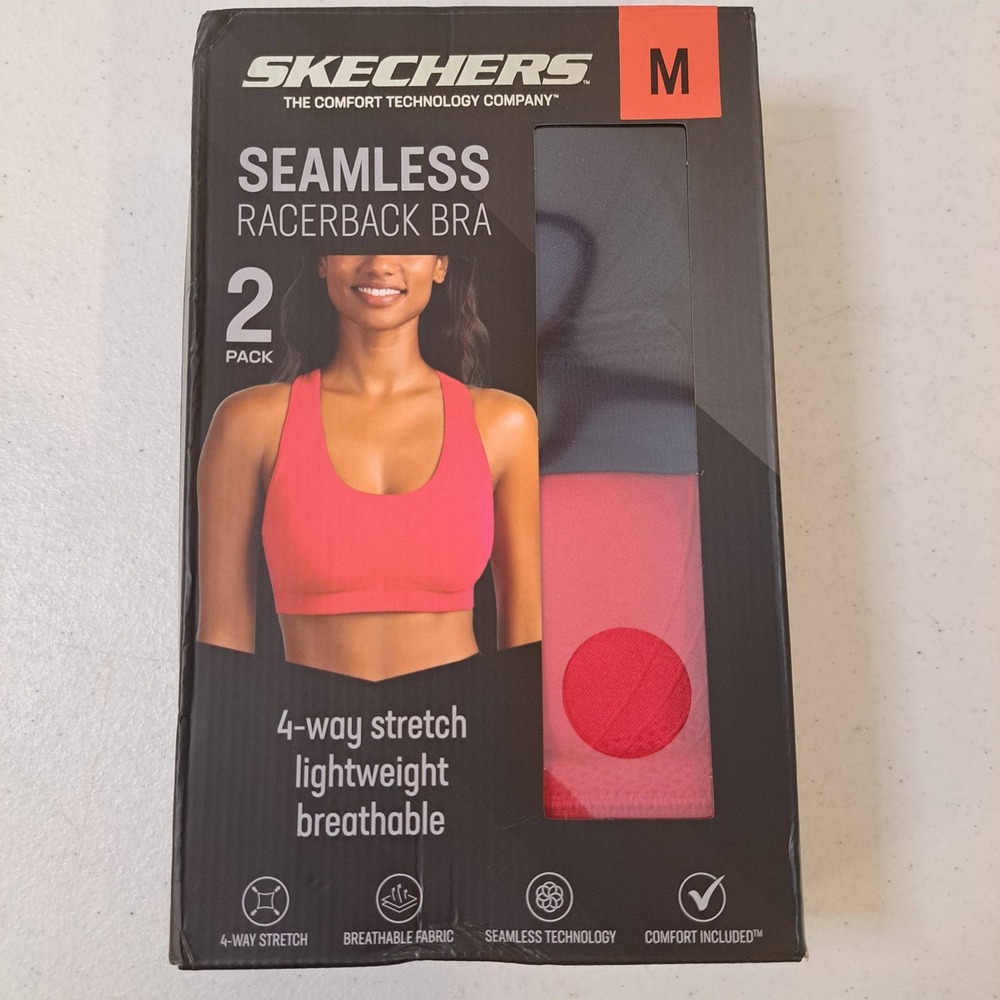 Skechers Womens Sport/Seas M Navy Pink NWT Seamless Racerback Bra 2PK 1643-224